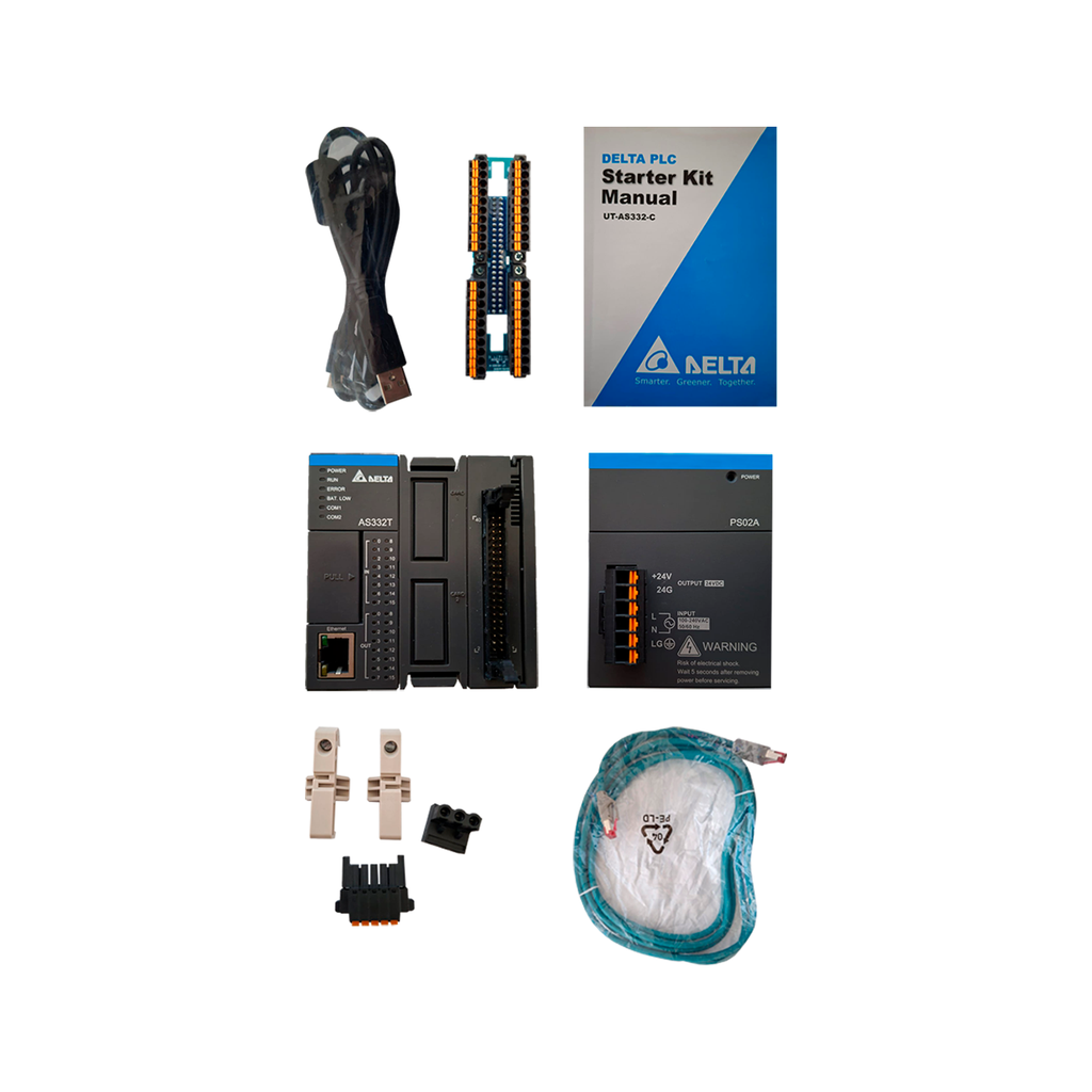 Paquete de Programación: PLC AS300, Fuente, Cable programación, Módulo IOs, USB Programador, STARTER KIT - UT-AS332-C