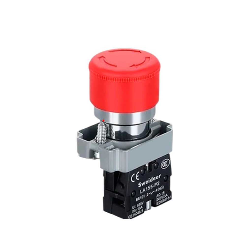 KIT Pulsador Metálico Botón Hongo Giro Desenclabe Momentáneo montaje ø 22 mm - Chint NP2 