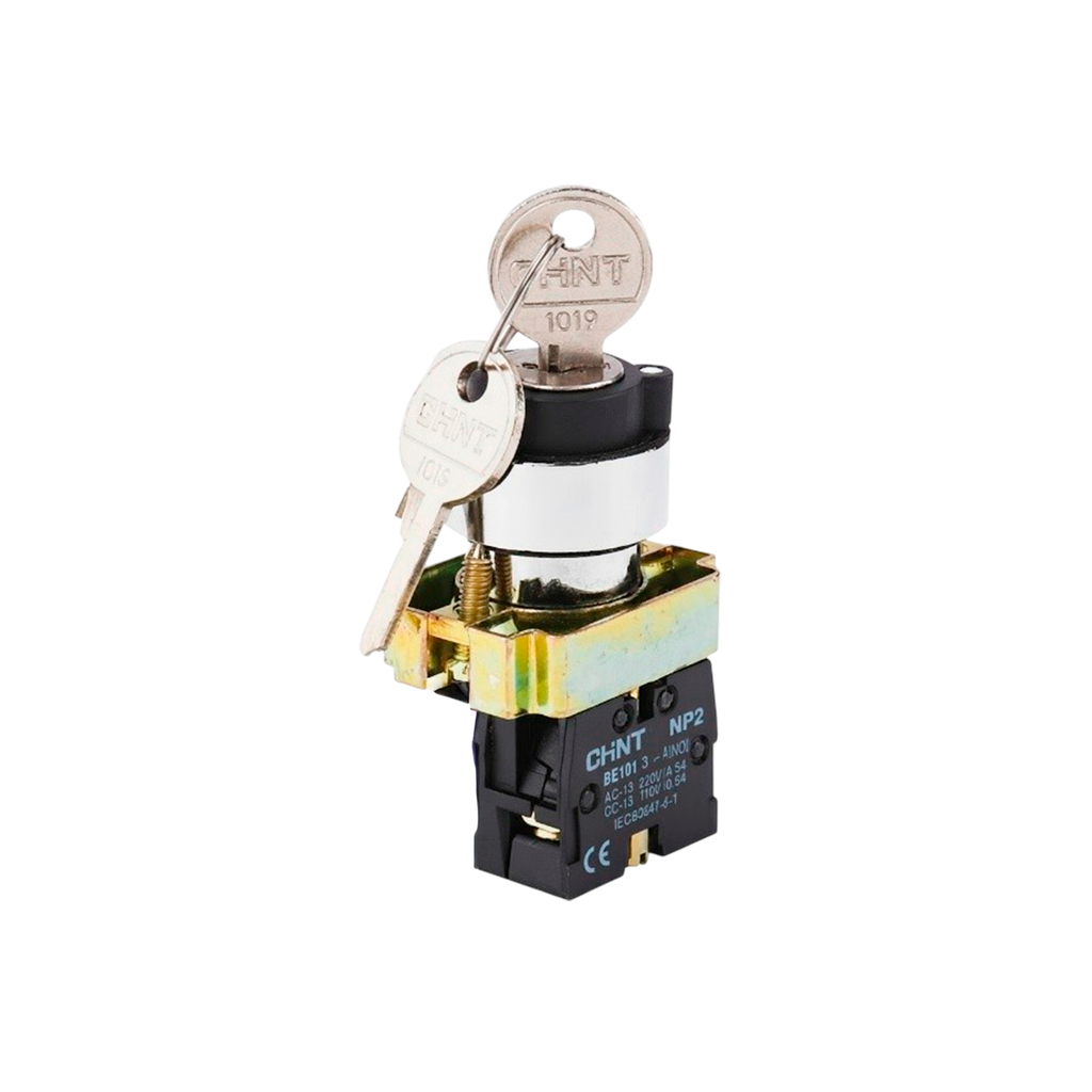 KIT Selector Con Llave Metálico Giro Desenclavé Momentáneo montaje ø 22 mm - Chint NP2
