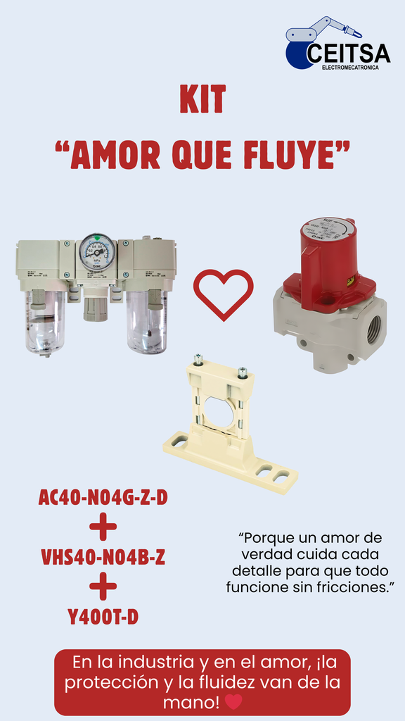  Válvula Corte AC40 - N04G - Z - D ❤︎ FRL Con manómetro VHS40 - N04B - Z ❤︎ Braket Y400T-D