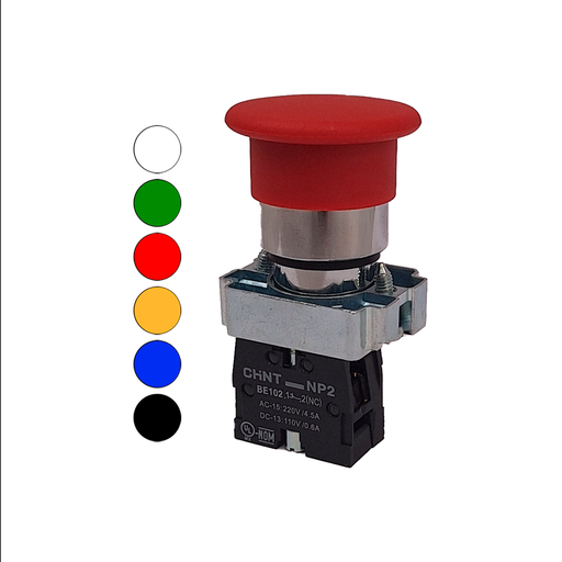 KIT Pulsador Metálico Botón Hongo Momentáneo montaje ø 22 mm - Chint NP2